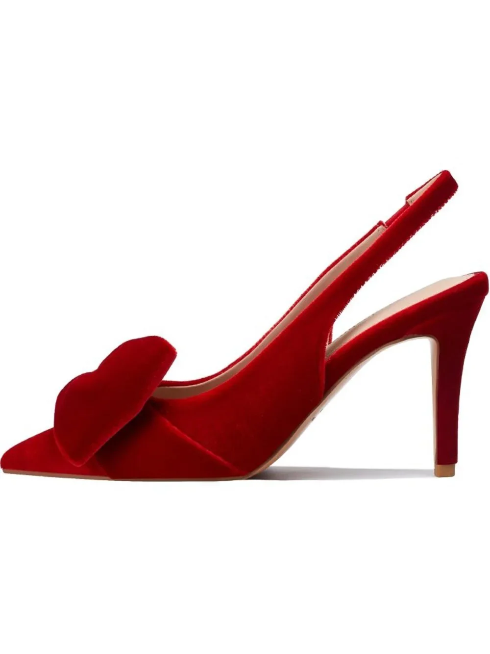 Women's Velvet Red Slingback Heels with Bow Pointed Toe Pumps Dress Shoes